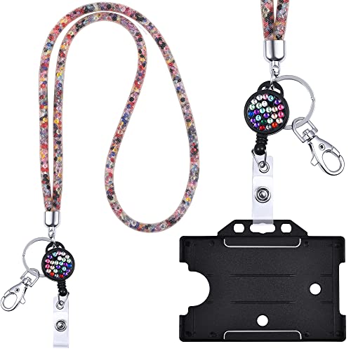 Kristall Lanyard transparent/BUNT mit Ausweis Jojo + ID Kartenhalter schwarz Halskette Schlüsselband mit glitzernden Strasssteinchen Umhängeband von webbomb