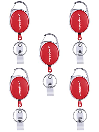 WEBBOMB Ausweishalter ausziehbar Ausweisjojo Set mit Gürtel Clip Schlüsselring + Vinylstrap Ausweis Schlüssel Jojo (Rot 5 Stück) von webbomb