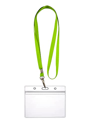 WEBBOMB Ausweishülle ZIP Kartenhalter flexibel horizontal wasserdicht für 1-2 Ausweise und Karten Namensschilder ID-Card Schutzhülle 0,80mm transparent + 360° Umhängeband Lanyard (Neongrün) von webbomb