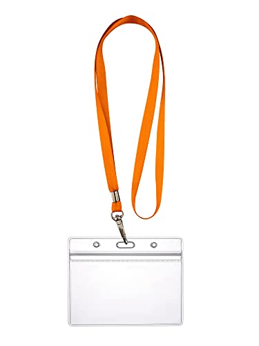 WEBBOMB Ausweishülle ZIP Kartenhalter flexibel horizontal wasserdicht für 1-2 Ausweise und Karten Namensschilder ID-Card Schutzhülle 0,80mm transparent + 360° Umhängeband Lanyard (Orange) von webbomb