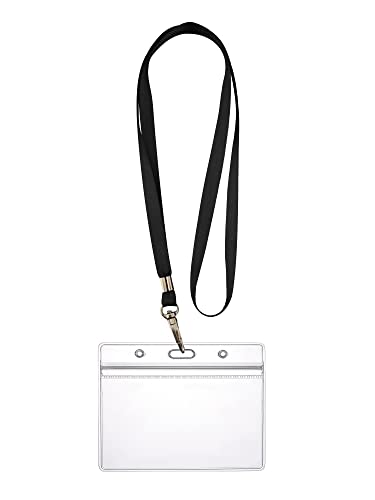 WEBBOMB Ausweishülle ZIP Kartenhalter flexibel horizontal wasserdicht für 1-2 Ausweise und Karten Namensschilder ID-Card Schutzhülle 0,80mm transparent + 360° Umhängeband Lanyard (Schwarz) von webbomb