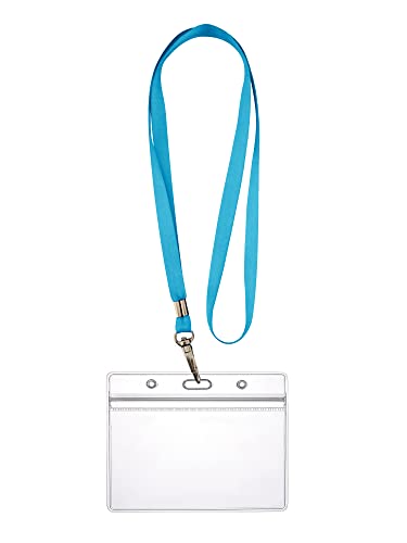 WEBBOMB Ausweishülle ZIP Kartenhalter flexibel horizontal wasserdicht für 1-2 Ausweise und Karten Namensschilder ID-Card Schutzhülle 0,80mm transparent + 360° Umhängeband Lanyard (Türkis) von webbomb