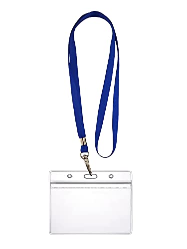 WEBBOMB Ausweishülle ZIP Kartenhalter flexibel horizontal wasserdicht für 1-2 Ausweise und Karten Namensschilder ID-Card Schutzhülle 0,80mm transparent + 360° Umhängeband Lanyard BLAU von webbomb