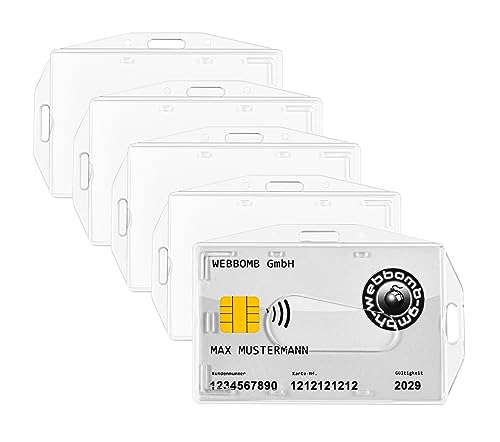 WEBBOMB Ausweishüllen transparent Kartenhalter mit Daumenausschub horizontal und vertikal verwendbar Dual-Use Ausweishalter aus Hartplastik Karten Schutzhülle (5) von webbomb