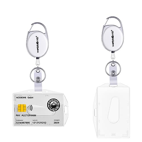 WEBBOMB Ausweisjojo Schlüssel JoJo + Kartenhalter horizontal/vertikal nutzbar Dual Use Ausweishalter mit Jojo reißfester Schnur und Gürtel-Clip Ausweis JoJo mit Ausweishülle (Weiß) von webbomb