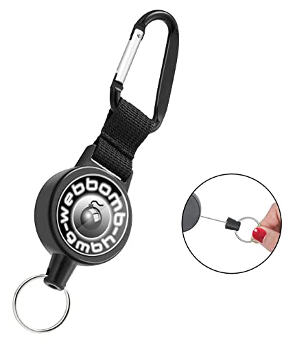 WEBBOMB Schlüsselrolle Schlüssel-Jojo mit 70cm Stahlseil Ausweishalter Schlüsselanhänger Kartenhalter ID-Ausweisrolle ausziehbar Keyholder Band Schlüsselband Skipasshalter (schwarz mit Logo) von webbomb