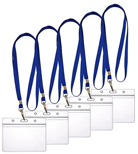 WEBBOMB Set 5x Ausweishülle ZIP Kartenhalter flexibel horizontal wasserdicht für 1-2 Ausweise und Karten Namensschilder ID-Card Schutzhülle transparent + 360° Schlüsselband Lanyard BLAU von webbomb