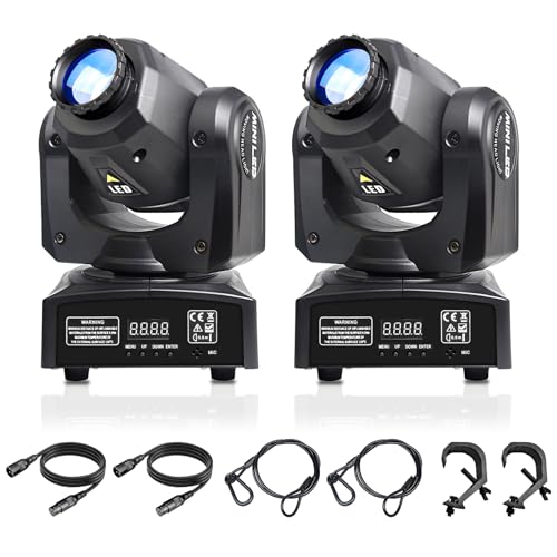 (2Pack) LED Moving Head Light Mini 30W DJ Moving Head Gobo Light mit 8 Gobos und 8 Farben, DMX und sprachgesteuertem Stage Strobe Spotlight für Hochzeit, DJ, Party, Club, Disco, Beam Lights von wecan