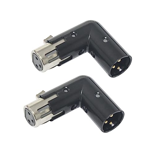 3-Pin xlr 90 Grad Adapter, einstellbarer männlicher zu weiblicher rechtwinkliger XLR Adapter für Dmx Kabel Schwarz(2 Pack) von wecan