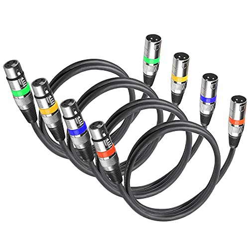 4Pack DMX Kabel 1m 3 Pin DMX Cable XLR Kabel, Mikrofonkabel XLR Stecker auf Busche, DMX Signalkabel DMX Licht Kabel XLR von wecan