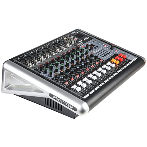 Powermixer Mischpult mit Verstärker, Audio Mixer 8 Kanal Soundcraft Mischpult, Dj Mischpult Profi Audio Interfac Streaming Musik Mixer Live Soundkarte, 2 * 300w Sound Board with 16 Kinds DSP Reverb von wecan