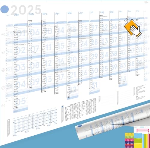 weekview XL Jahresplaner 2025 Wandkalender KW-optimiert (A1) ABWISCHBAR. Querformat, gerollt - 14-Monats-Wandplaner, Jahreskalender, Plakatkalender (Blau) von weekview