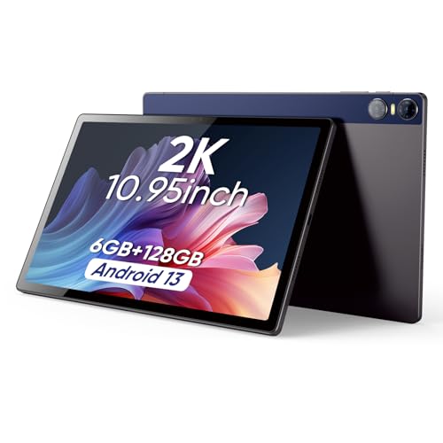weelikeit Tablet 10,95 Zoll Android 13, Octa-Core, 6 GB RAM 128 GB ROM (1 TF GB), 2000 x 1200 2K FHD-Display, 7000 mAh Akku, 5 MP + 13 MP Kamera-Tablets mit 5G WiFi, Bluetooth 5.0, GPS für Gaming von weelikeit