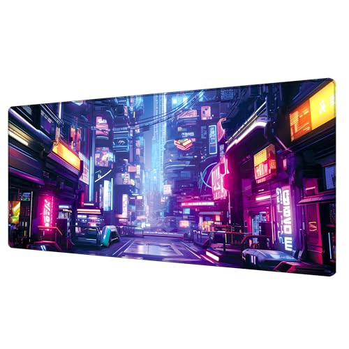 Cyberpunk Mauspad, Gaming-Mauspad, Anime-Mauspad für den Schreibtisch, bunt, erweitert, groß, rutschfest, Gaming-Mauspad mit genähten Kanten, 80 x 30 cm von weesire