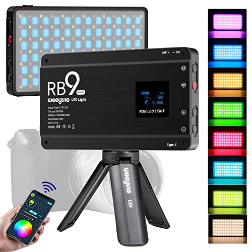 Weeylite RB9 RGB Kamera VideoLicht, App-Steuerung 12W LED auf Kameralicht mit Stativ, 2500–8500K, 360° Vollfarb-CRI 95+, RGB-Video-Licht-Panel für tragbare Fotografie, Beleuchtung, Videoaufnahme Weeylite RB9 RGB Kamera VideoLicht, App-Steuerung 12W LED auf Kameralicht mit Stativ, 2500–8500K, 360° Vollfarb-CRI 95+, RGB-Video-Licht-Panel für tragbare Fotografie, Beleuchtung, Videoaufnahme von weeylite