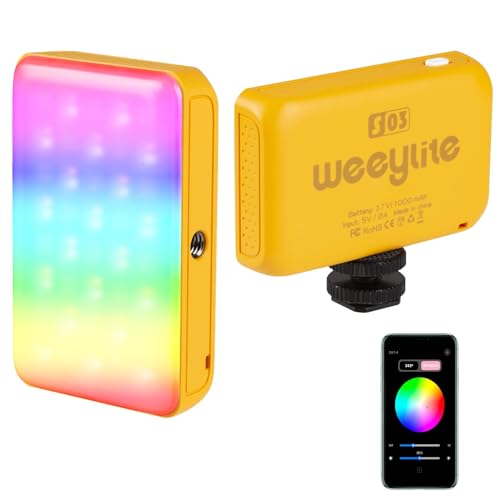 Weeylite S03 RGB Videoleuchte mit APP Kontrolle Mini LED Videolicht mit Eingebautem Akku,Fotografie Kamera Licht Dimmbare 2800-6800K/CRI 95+/0-360° einstellbare Farben für YouTube Video (S03-Gelb) von weeylite