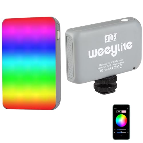 Weeylite S03 RGB Videoleuchte mit APP Kontrolle Mini LED Videolicht mit Eingebautem Akku,Fotografie Kamera Licht Dimmbare 2800-6800K/CRI 95+/0-360° einstellbare Farben für YouTube Video (S03-Grau) von weeylite