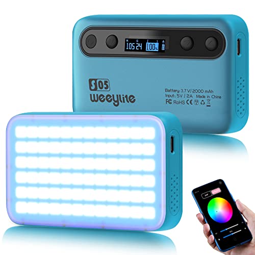 Weeylite S05 RGB LED Videoleuchte mit App-Steuerung,Mini Kameraleuchte mit 2000mAh Akku 360° Vollfarbe/26 Lichteffekte/CRI 95+/2800-6800K LED Leuchtplatte für Fotografie und Video (S05-Blau) von weeylite