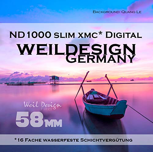 Graufilter ND Filter 1000 Slim XMC Digital Weil Design Germany * 10 Blendenstufen * Frontgewinde * 16 Fach XMC vergütet * inkl. Filterbox (Graufilter ND Filter 58mm) von weildesign