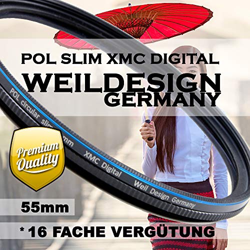 Polfilter POL 55 Circular Slim XMC Digital weildesign Germany * Kräftigere Farben * Frontgewinde, 16 Fach XMC vergütet * inkl. Filterbox (POL Filter 55 mm) von weildesign