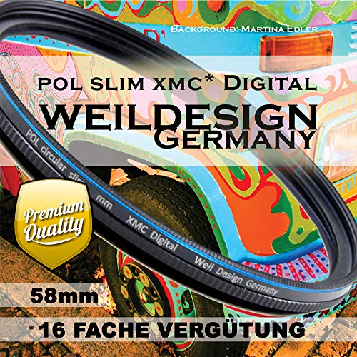 Polfilter POL 58mm Circular Slim XMC Digital Weil Design Germany * Kräftigere Farben * Frontgewinde * 16 Fach XMC vergütet * inkl. Filterbox (POL Filter Slim 58mm) von weildesign