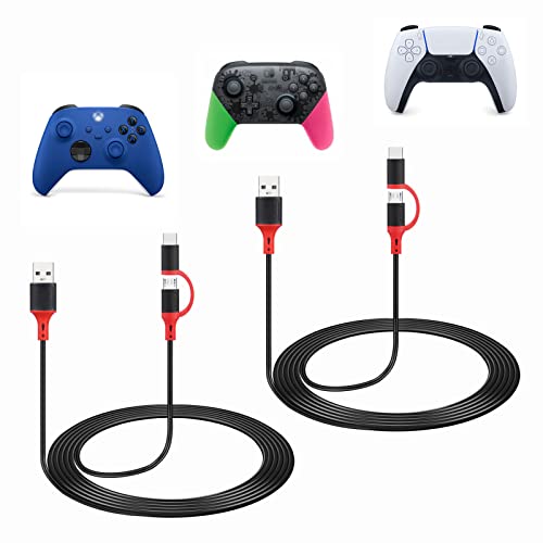 weishan 2er-Pack Ladegerät für PS5 PS4 Xbox One Xbox Series X/S Wireless Game Controller, 2-in-1 Ladekabel USB C & Micro USB Kabel Kompatibel mit Nintendo Switch, 3 m von weishan
