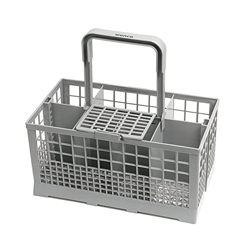 wenco Spülmaschinenkorb, universaler Besteckkorb für Spülmaschine, wenco Premium Spülkorb, Abnehmbarer Griff, Klappbarer Gitterdeckel, Kunststoff, Gesamtmaß inklusive Griff 23,7 x 13,7 x 24,7 cm, Grau von wenco