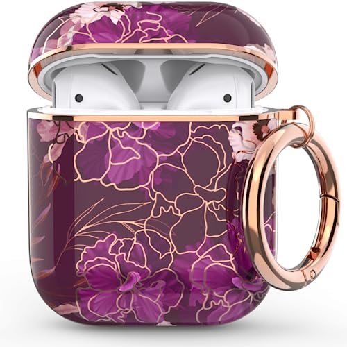 wenew Case Cover kompatibel mit Apple Airpods 2 & 1, Hard Case Cover mit süßen Mustern und Schlüsselanhänger für Mädchen, Kinder, Frauen, Männer (Gold Lila) von wenew