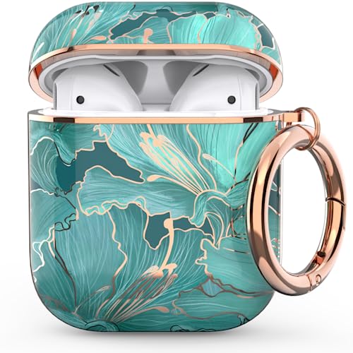 wenew Case Cover kompatibel mit Apple Airpods 2 & 1, Hard Case Cover mit süßen Mustern und Schlüsselanhänger für Mädchen, Kinder, Frauen, Männer (Goldlilie) von wenew