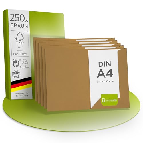 Werbegrün Präsentationsmappe A4 – (250 Stück) Braun [Kraftkarton] | FSC® MIX 70% | Dokumentenmappe aus 320g/m² Pappe | Mit Visitenkartenschlitz | Made in Germany | Direkt vom Hersteller von werbegruen