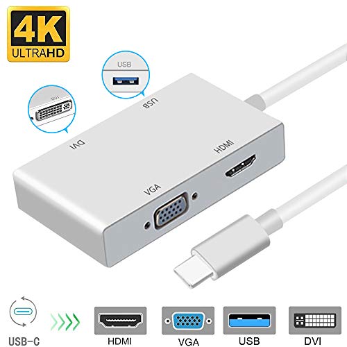 USB C auf DVI Adapter, Weton USB 3.1 Type C zu 4K DVI HDMI, 1080P VGA USB 3.0 USB HUB Multiport Videokonverter für MacBook/MacBook Pro/Chromebook Pixel/Samsung Galaxy S8/S8P zu HDTV/Monitore/Projektor von weton