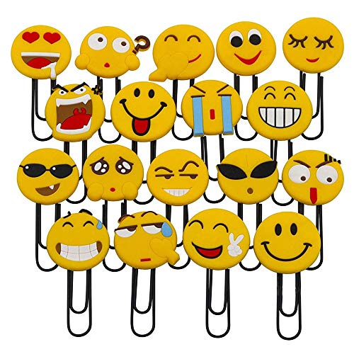 Niedliche Emoji-Lesezeichen, lustige Büroklammern, Emoticons, Buchmarker für Kinder, Mädchen, Jungen, Schule, Studenten (Verschieden, 20 Stück) von whatUneed
