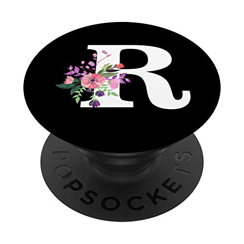 Blumen-Monogramm, weißer Anfangsbuchstabe R, niedlich, rosa, rote Blumen PopSockets mit austauschbarem PopGrip von white initial letter R cute flower floral monogram