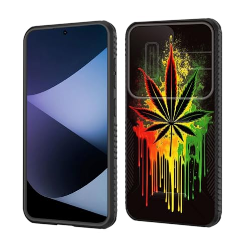 wiaekosef Schutzhülle für Galaxy S24, integrierte Schiebe-Kamera-Objektivabdeckung, strapazierfähig, stoßfest, doppellagig, für Samsung Galaxy S24 15,7 cm (6,2 Zoll) 2024, Marihuana-Blattkraut von wiaekosef