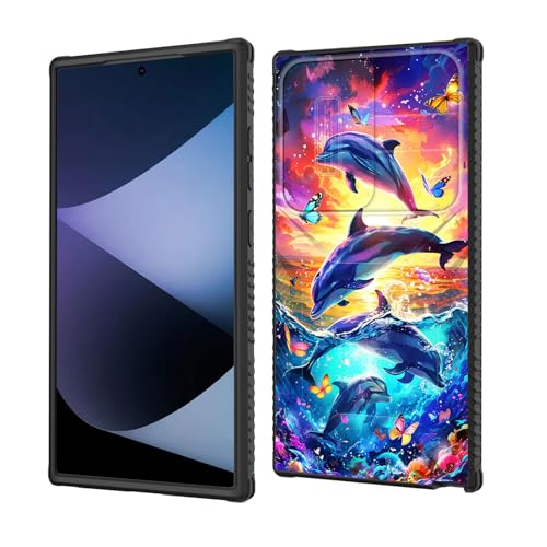 wiaekosef Schutzhülle für Galaxy S24 Ultra mit eingebauter Schiebe-Kamera-Objektivabdeckung, strapazierfähig, stoßfest, doppellagig, für Samsung Galaxy S24 Ultra 17,3 cm (6,8 Zoll) 2024, Delfine und von wiaekosef