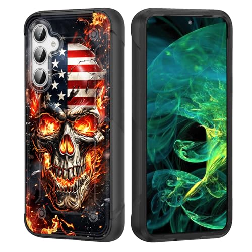 wiaekosef Schutzhülle für Galaxy S25, strapazierfähig, doppellagig, harter PC und weiches Silikon, stoßfest, Schutzhülle für Samsung Galaxy S25 15,7 cm (6,2 Zoll) 2025, amerikanische Flagge, Totenkopf von wiaekosef