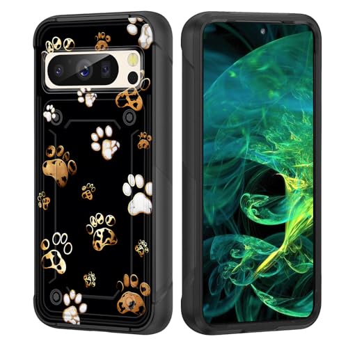 wiaekosef Schutzhülle für Pixel 8 Pro, strapazierfähiges, zweilagiges, hartes Polycarbonat und weiches Silikon, stoßfest, Schutzhülle für Google Pixel 8 Pro 2023, niedliche Hundepfotenabdrücke von wiaekosef