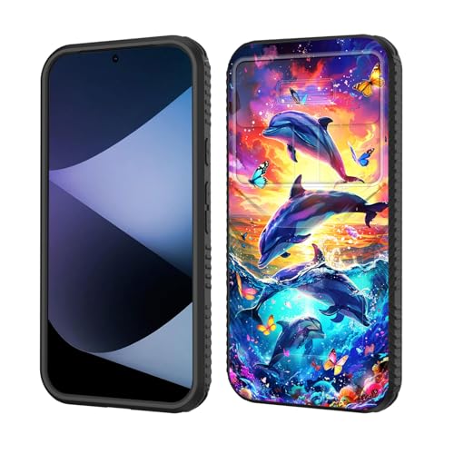 wiaekosef Schutzhülle für Pixel 8a mit eingebauter Schiebe-Kamera-Objektivabdeckung, strapazierfähig, stoßfest, doppellagig, für Google Pixel 8a 15,5 cm (6,1 Zoll) 2024, Delfine und Schmetterlinge von wiaekosef