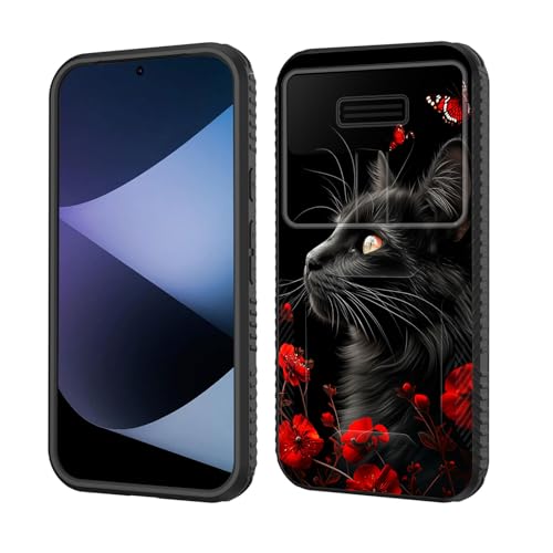 wiaekosef Schutzhülle für Pixel 9 Pro XL, integrierte Schiebe-Kamera-Objektivabdeckung, strapazierfähig, stoßfest, doppellagig, für Goolge Pixel 9 Pro XL 17,3 cm (6,8 Zoll) 2024, schwarze Katze, von wiaekosef