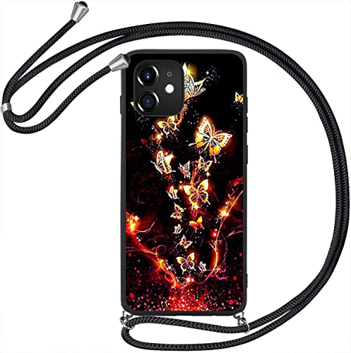 wicostar TPU Silikon Handy Hülle mit Band Kette für Samsung Galaxy A53 5g - Schutz Case Cover Tasche Kordel Schutzhülle zum Umhängen Motiv KBX-45 Schmetterling von wicostar