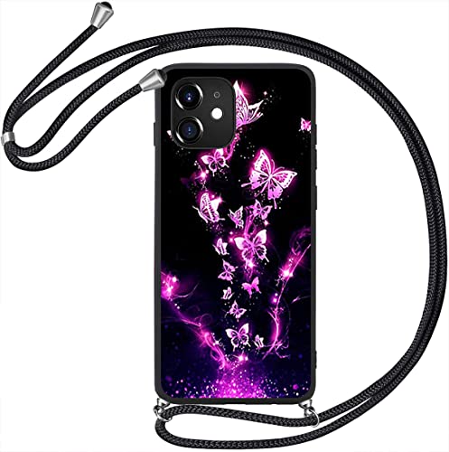 TPU Silikon Handy Hülle mit Band Kette für Samsung Galaxy A53 5g - Schutz Case Cover Tasche Kordel Schutzhülle zum Umhängen Motiv KBX-51 Schmetterling von wicostar