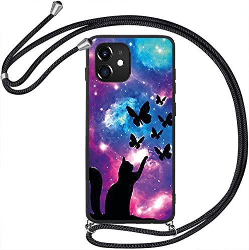 TPU Silikon Handy Hülle mit Band Kette für Samsung Galaxy A53 5g - Schutz Case Cover Tasche Kordel Schutzhülle zum Umhängen Motiv KBX-52 Katze von wicostar