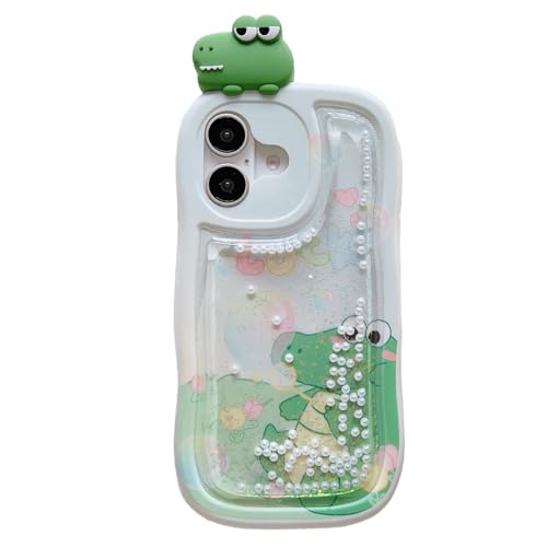 wifantien Schutzhülle für iPhone 16, 15,5 cm (6,1 Zoll), Motiv: fließender flüssiger Treibsand, niedlicher Kawaii-Wellenrahmen, lustiger Krokodil-Vollkameraschutz, für Kinder, Mädchen, Frauen von wifantien