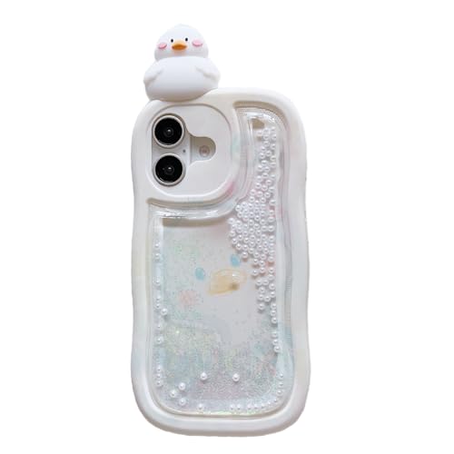 wifantien Schutzhülle für iPhone 16, Motiv: fließender flüssiger Treibsand, niedlicher Kawaii-Wellenrahmen, lustige Ente, vollständiger Kameraschutz, Kinder, Mädchen, Frauen, TPU-Hülle für iPhone 16 von wifantien