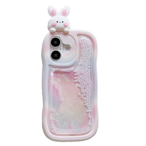 wifantien Schutzhülle für iPhone 16, Motiv: fließender flüssiger Treibsand, niedlicher Kawaii-Wellenrahmen, lustiger Kaninchen, vollständiger Kameraschutz, Kinder, Mädchen, Frauen, TPU-Hülle für wifantien Schutzhülle für iPhone 16, Motiv: fließender flüssiger Treibsand, niedlicher Kawaii-Wellenrahmen, lustiger Kaninchen, vollständiger Kameraschutz, Kinder, Mädchen, Frauen, TPU-Hülle für von wifantien