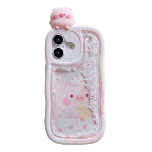 wifantien Schutzhülle für iPhone 16, Motiv: fließender flüssiger Treibsand, niedlicher Kawaii-Wellenrahmen, lustiger Schwein, vollständiger Kameraschutz, Kinder, Mädchen, Frauen, TPU-Hülle für iPhone wifantien Schutzhülle für iPhone 16, Motiv: fließender flüssiger Treibsand, niedlicher Kawaii-Wellenrahmen, lustiger Schwein, vollständiger Kameraschutz, Kinder, Mädchen, Frauen, TPU-Hülle für iPhone von wifantien