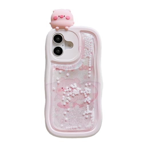 wifantien Schutzhülle für iPhone 16, Motiv: fließender flüssiger Treibsand, niedlicher Kawaii-Wellenrahmen, lustiger Schwimmschwein, vollständiger Kameraschutz, Kinder, Mädchen, Frauen, TPU-Hülle für wifantien Schutzhülle für iPhone 16, Motiv: fließender flüssiger Treibsand, niedlicher Kawaii-Wellenrahmen, lustiger Schwimmschwein, vollständiger Kameraschutz, Kinder, Mädchen, Frauen, TPU-Hülle für von wifantien