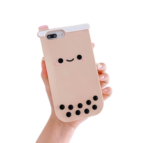 wifantien Schutzhülle für iPhone 7 Plus/8 Plus/6S Plus/6 Plus, 14 cm (5,5 Zoll), Motiv: Cartoon, niedlicher Kawaii-Charakter, lächelndes Gesicht, Boba Tea, Kinder, Teenager, Mädchen, Frauen, weiche von wifantien