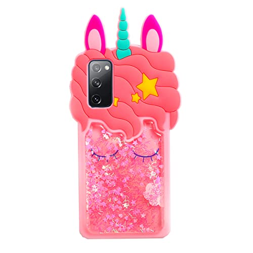 wifantien Treibsand Einhorn-Schutzhülle für Samsung S20 FE 5G 16,5 cm (6,5 Zoll), 3D-Cartoon, niedlich, Kawaii-Glitzer, fließend, glänzend, Treibsand, Einhorn, Kinder, Teenager, Mädchen, Frauen, von wifantien