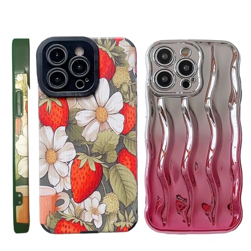 wifantien Weiche Schutzhülle für iPhone 14 Pro Max 17 cm (6,7 Zoll), süßes Erdbeer-Blumen-Muster und Wasser-Riffelmuster, schmale Passform, Kameralinsenschutz, Anti-Fall, weiche TPU-Hülle für Damen von wifantien